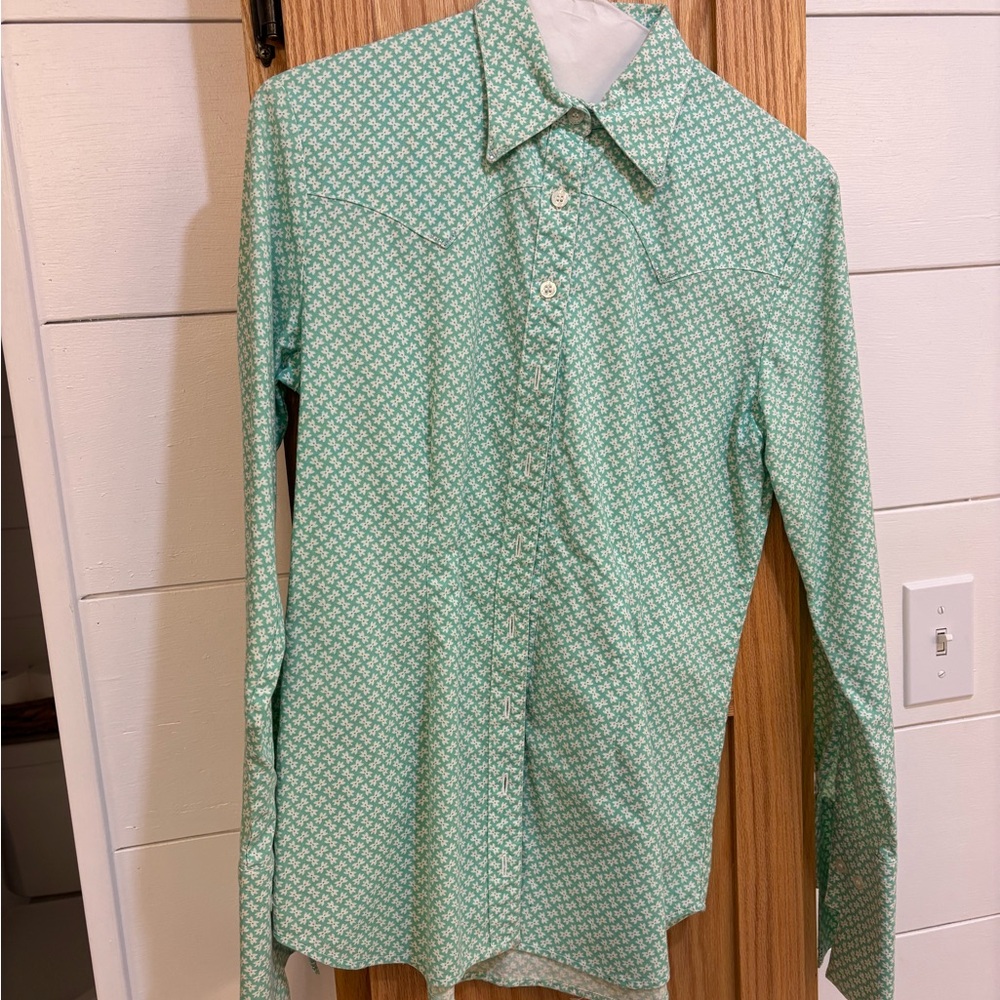 Green Geometric Button Down Shirt